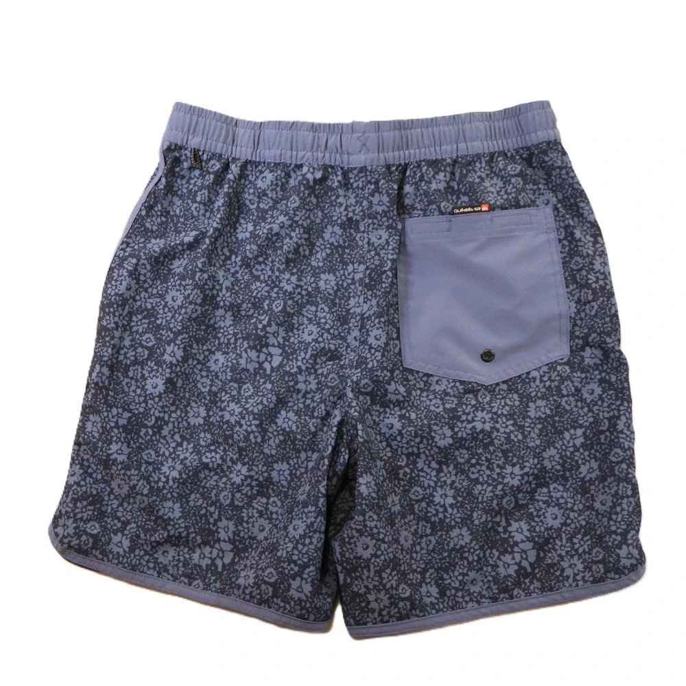 Quiksilver Mens Small Swim Trunks Navy Blue Floral Print Mesh Lined Stretch